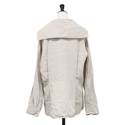 21春夏 セーラーカラーブラウス / シャツ 長袖 チュニック丈 Vネック スリット リネン