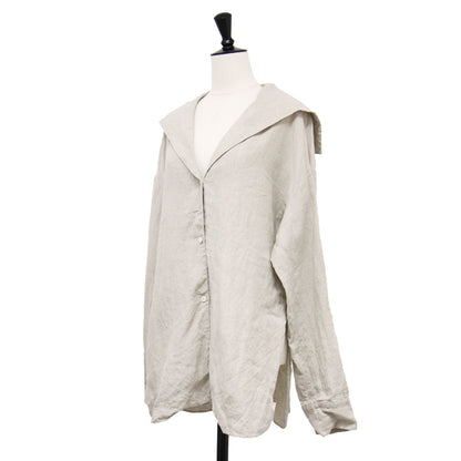 21春夏 セーラーカラーブラウス / シャツ 長袖 チュニック丈 Vネック スリット リネン