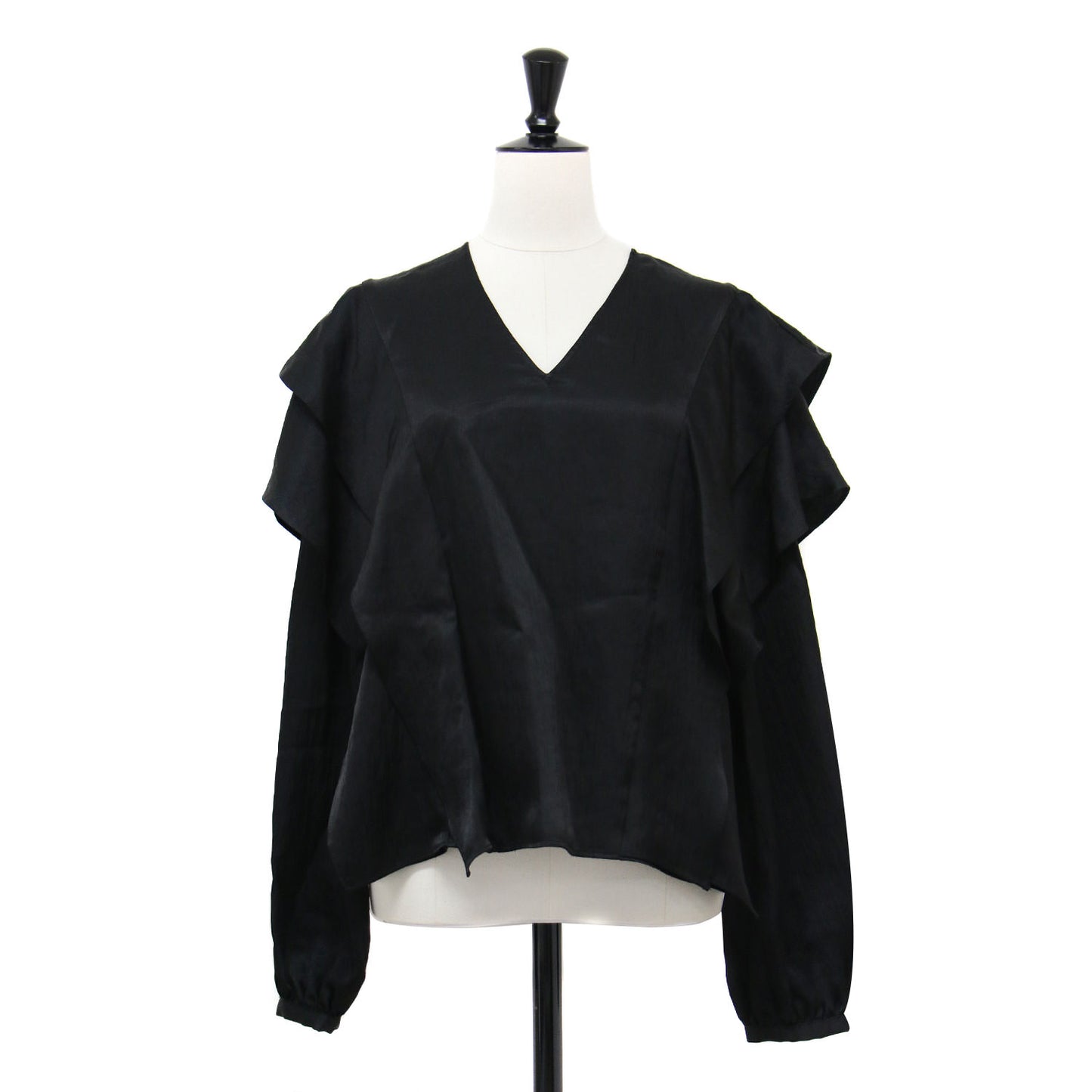 25春夏 シボサテン レイヤースリーブ ブラウス / プルオーバー 長袖 ボリュームスリーブ Vネック フリル