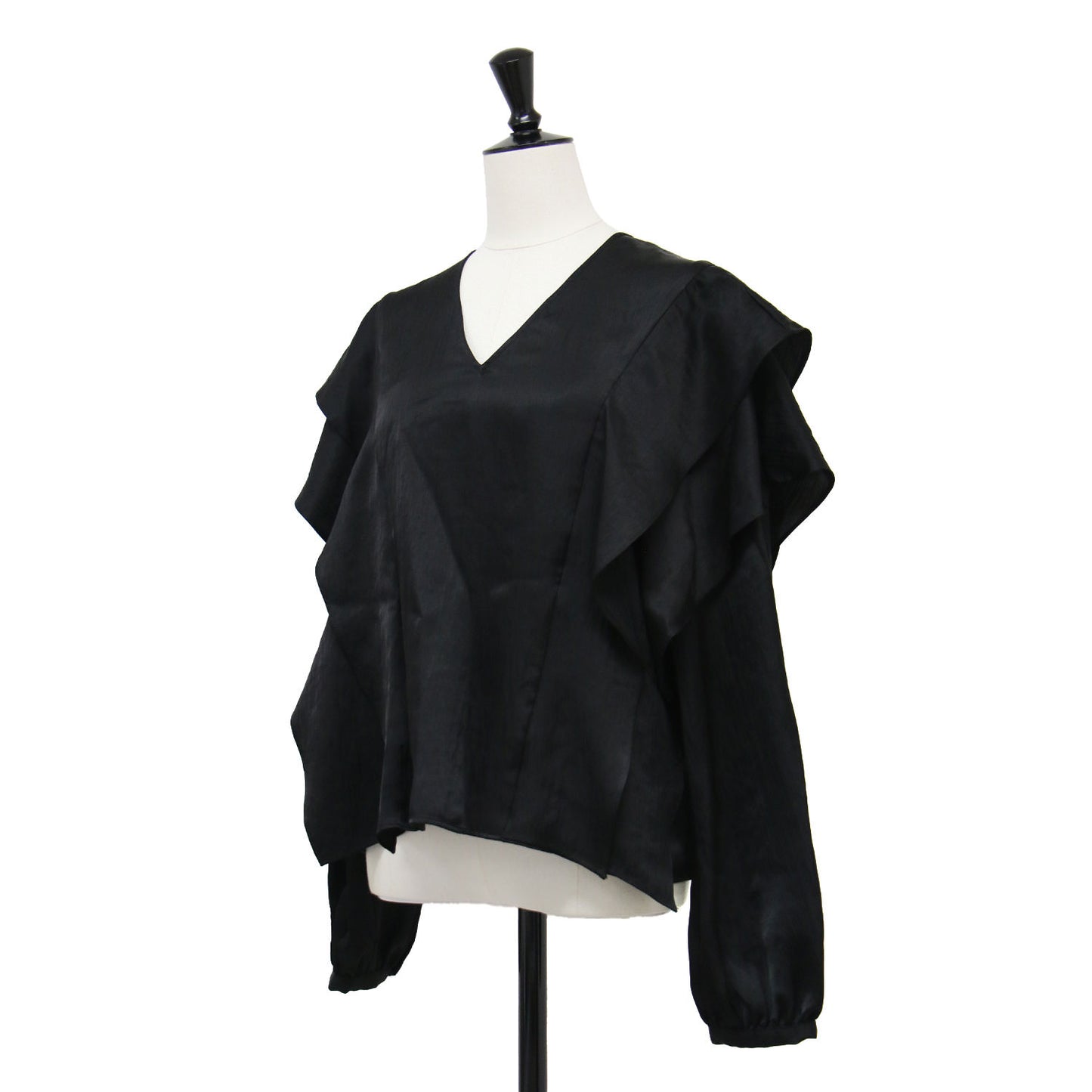 25春夏 シボサテン レイヤースリーブ ブラウス / プルオーバー 長袖 ボリュームスリーブ Vネック フリル