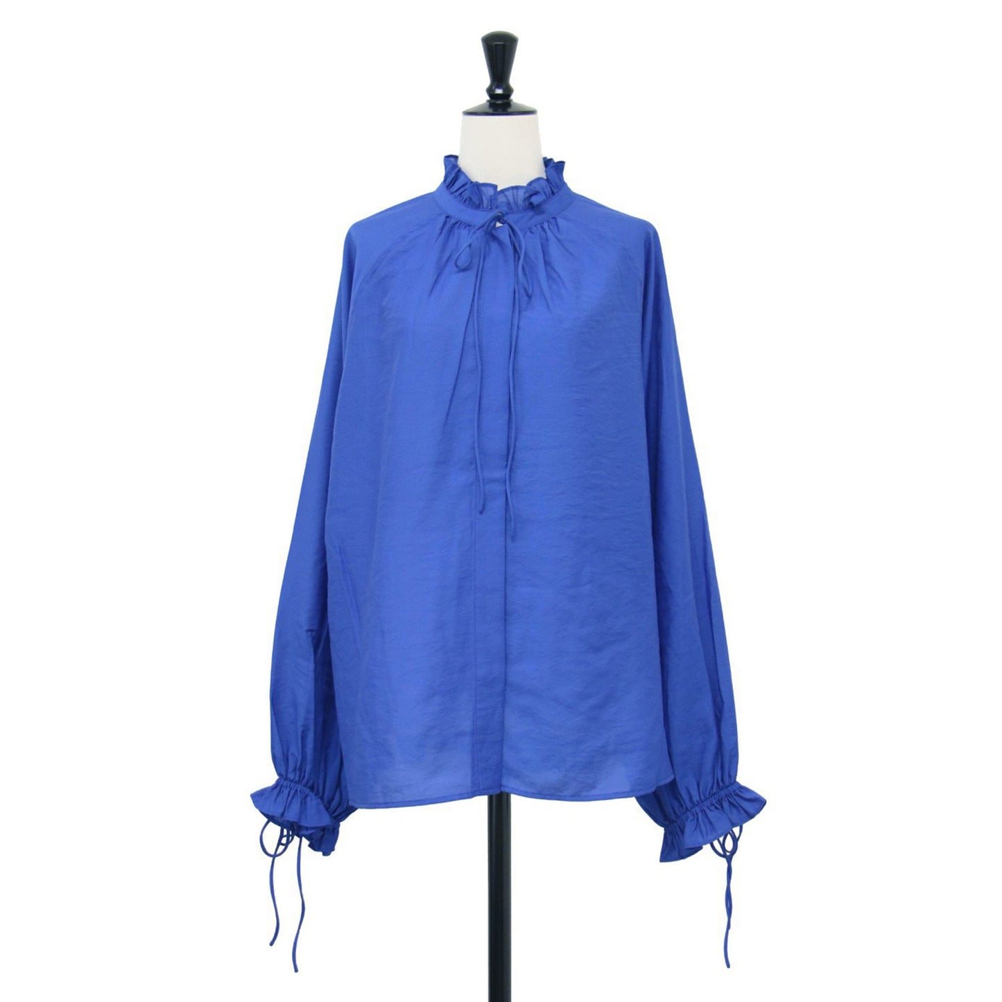 24秋冬 ハイブリット フリル リボンブラウス / 長袖 ハイネック Aライン スリット ギャザー リボンディテール