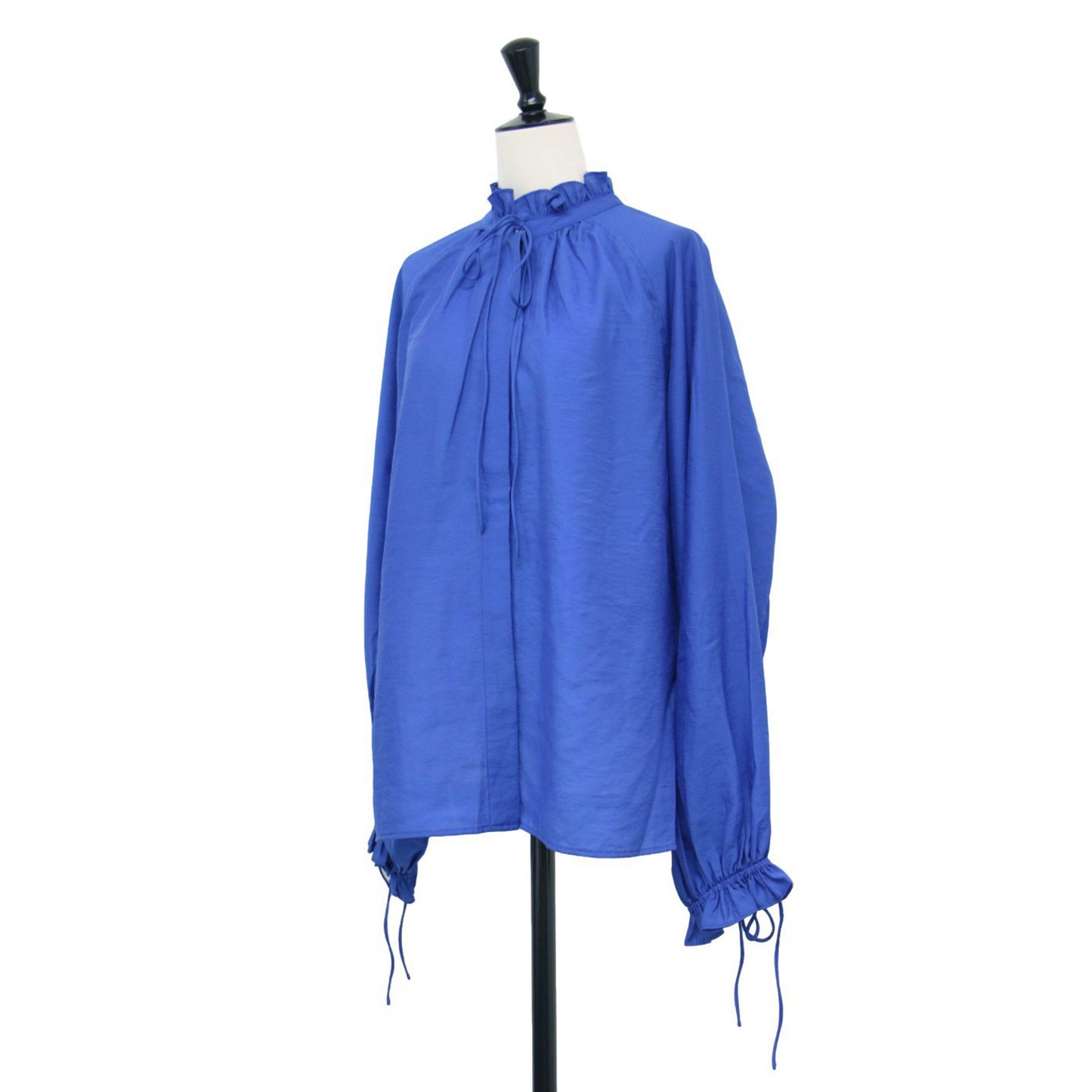 24秋冬 ハイブリット フリル リボンブラウス / 長袖 ハイネック Aライン スリット ギャザー リボンディテール