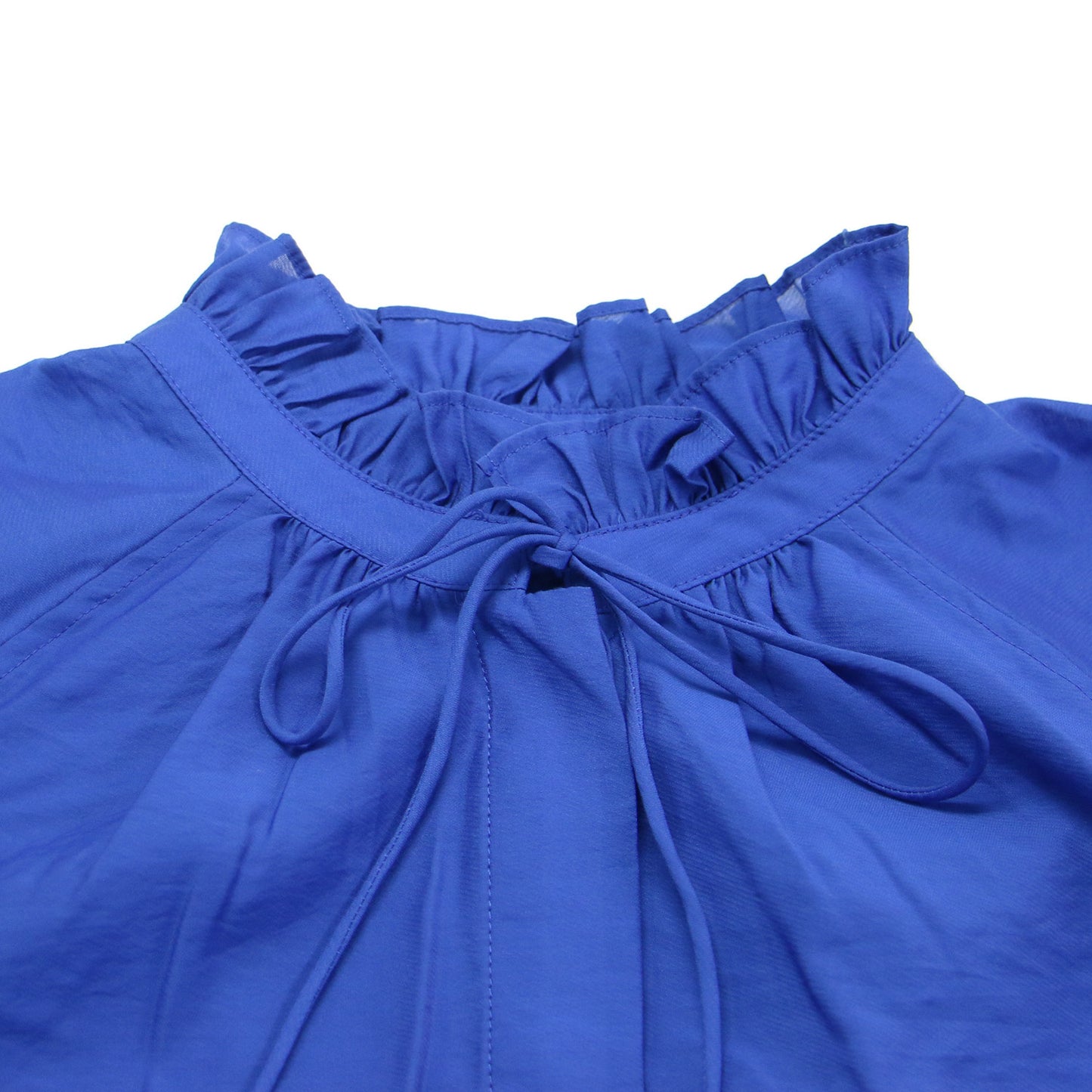 24秋冬 ハイブリット フリル リボンブラウス / 長袖 ハイネック Aライン スリット ギャザー リボンディテール