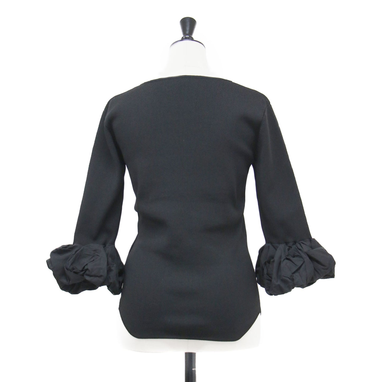 ギャザー ボリュームスリーブ コンパクト プルオーバー / PINCH SLEEVE KNIT TOP ニット 7分袖 Uネック ミラノリブ