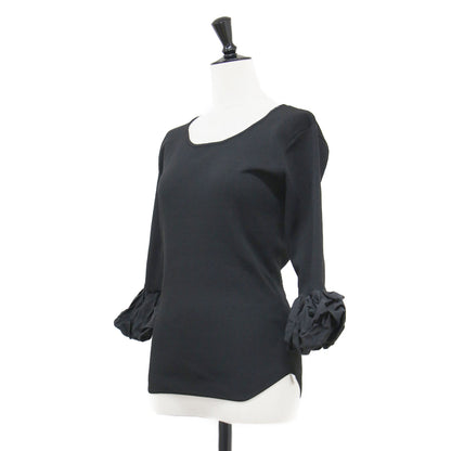 ギャザー ボリュームスリーブ コンパクト プルオーバー / PINCH SLEEVE KNIT TOP ニット 7分袖 Uネック ミラノリブ