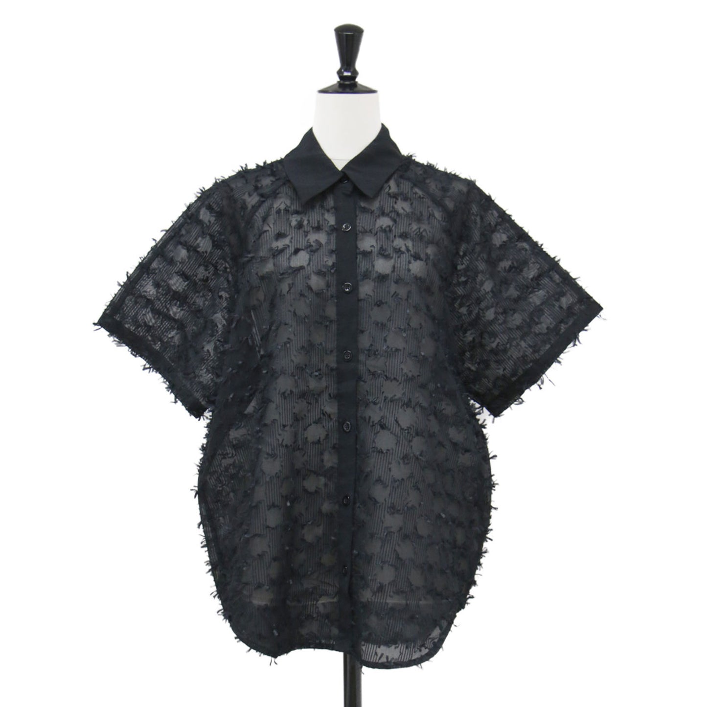 × BEAUTY&YOUTH 別注 25春夏 フリンジ ショートスリーブ シャツ / ブラウス 羽織り 半袖 ラグランスリーブ ピンストライプ カットジャガード ワイドシルエット ボクシー シアー