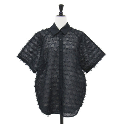 × BEAUTY&YOUTH 別注 25春夏 フリンジ ショートスリーブ シャツ / ブラウス 羽織り 半袖 ラグランスリーブ ピンストライプ カットジャガード ワイドシルエット ボクシー シアー