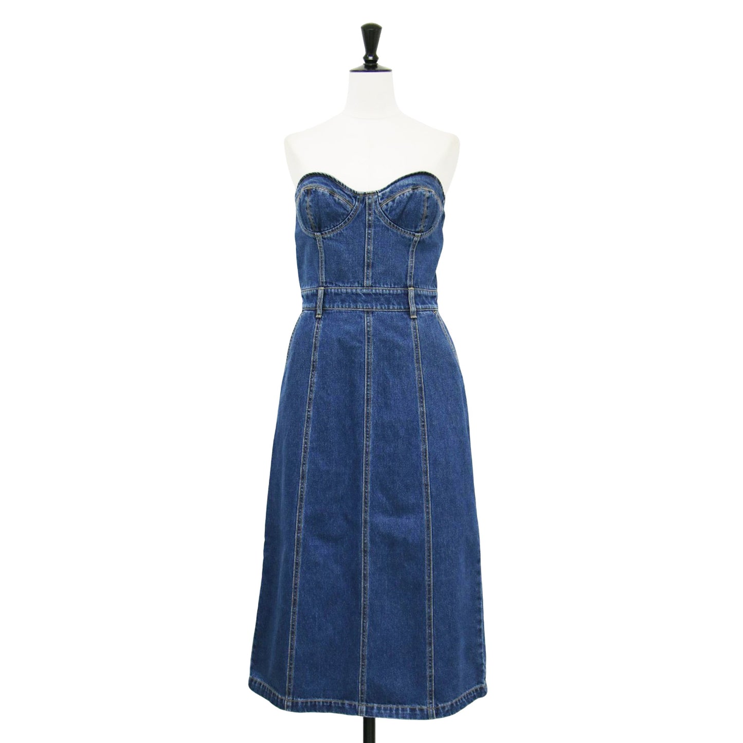 20春夏 デニム ベア ワンピース / ドレス ビスチェ ミモレ丈 タイト ギャザー コットン