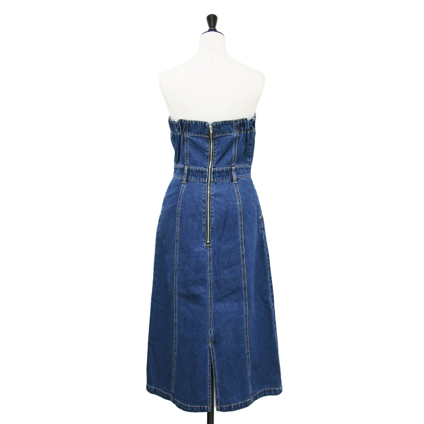 20春夏 デニム ベア ワンピース / ドレス ビスチェ ミモレ丈 タイト ギャザー コットン