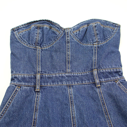 20春夏 デニム ベア ワンピース / ドレス ビスチェ ミモレ丈 タイト ギャザー コットン