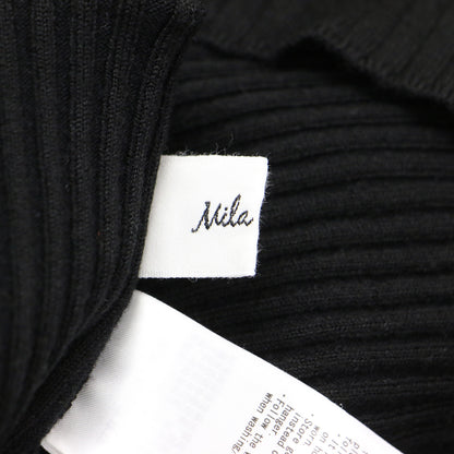 ボートネック リブ ニット フレア ワンピース / ドレス ニット 長袖 ロング丈 スリット