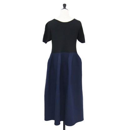 半袖 リブニット 切替 フレア ドレス / POTTERY CUPRO SHORT SLEEVE DRESS ワンピース クルーネック ロング丈