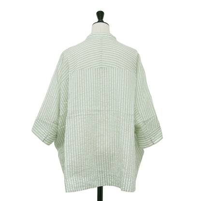 25秋冬 コットン シルク オーガンジー ワイドバランスシャツ / ブラウス 7分袖 ノーカラー ラグラン ワイド シアー