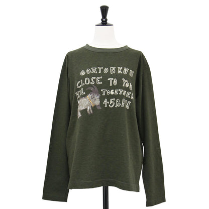 ゴートンくんベタッチプリントの908クレリック長袖Tシャツ / カットソー クルーネック 天竺 プリント ロゴ 刺繍 コットン