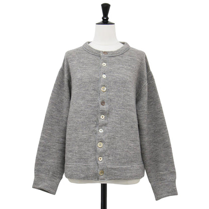 ウール裏毛のパフカーディガン / ニット ショート丈 クルーネック 長袖 コットン