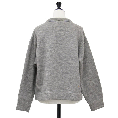 ウール裏毛のパフカーディガン / ニット ショート丈 クルーネック 長袖 コットン