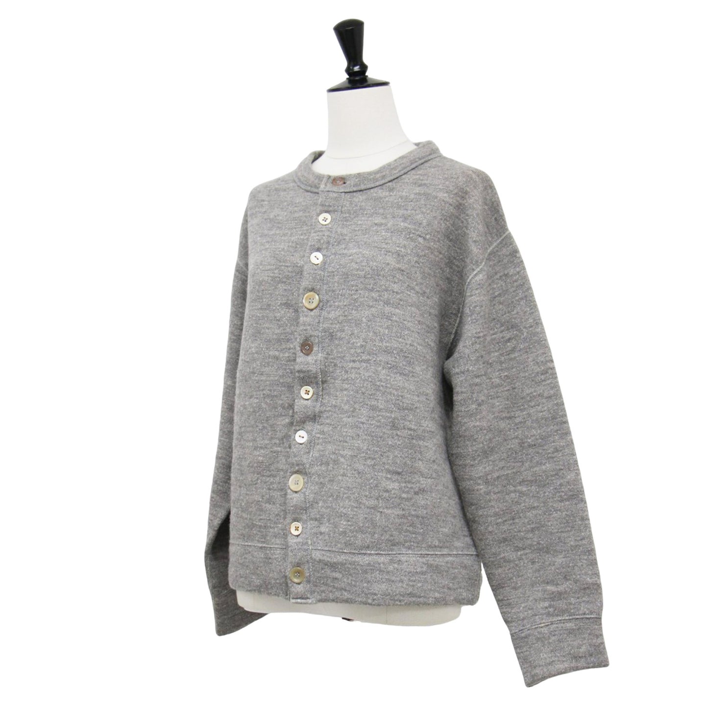 ウール裏毛のパフカーディガン / ニット ショート丈 クルーネック 長袖 コットン