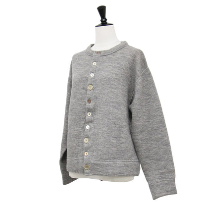 ウール裏毛のパフカーディガン / ニット ショート丈 クルーネック 長袖 コットン