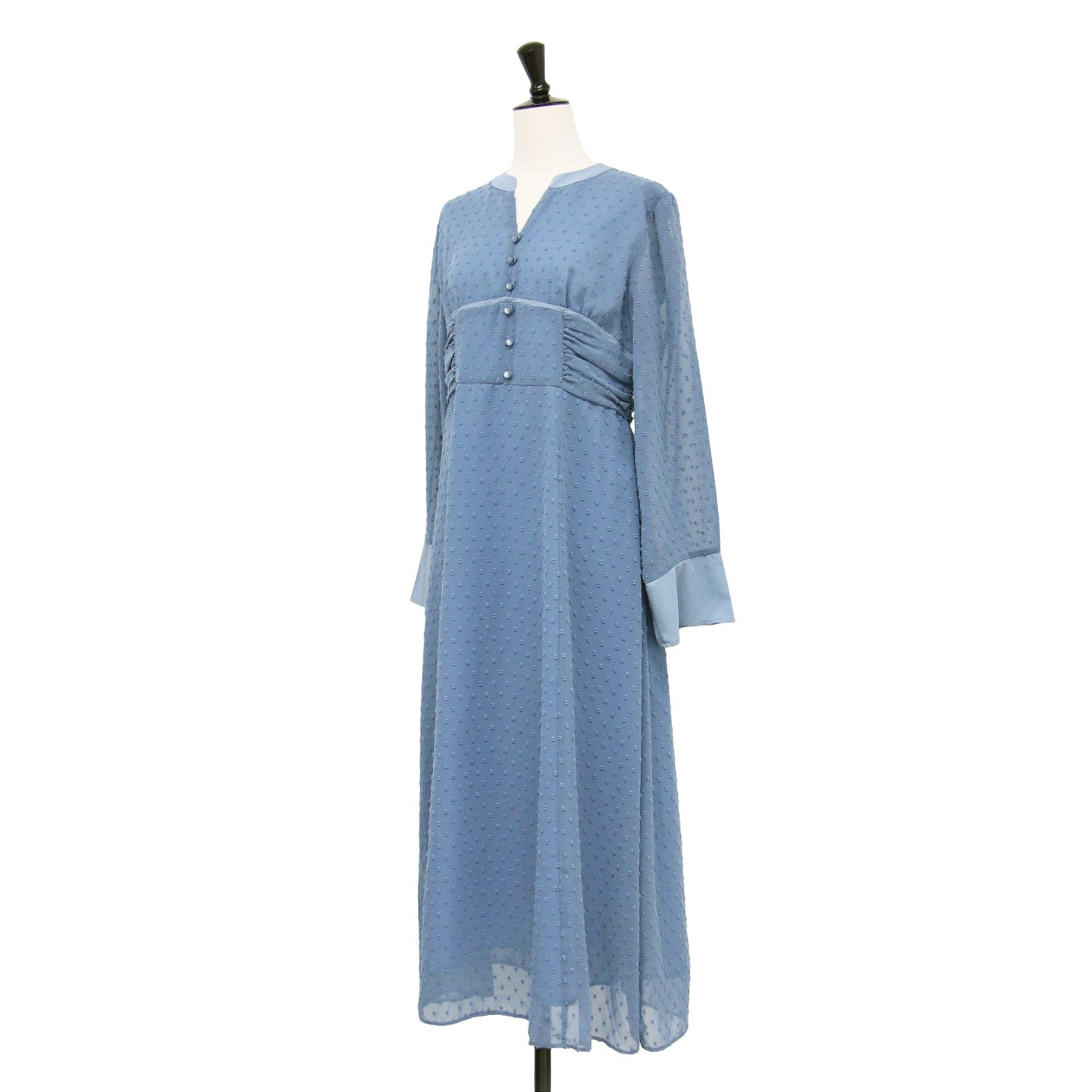 24秋冬 カット ドビー キーネック ワンピース / ドレス 長袖 ロング丈 フレア Aライン シアー