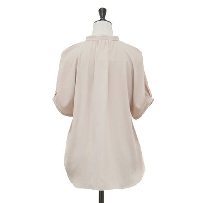 23秋冬 ピンタックパフスリーブブラウス / プルオーバー スタンドカラー 半袖 ラグラン くるみボタン