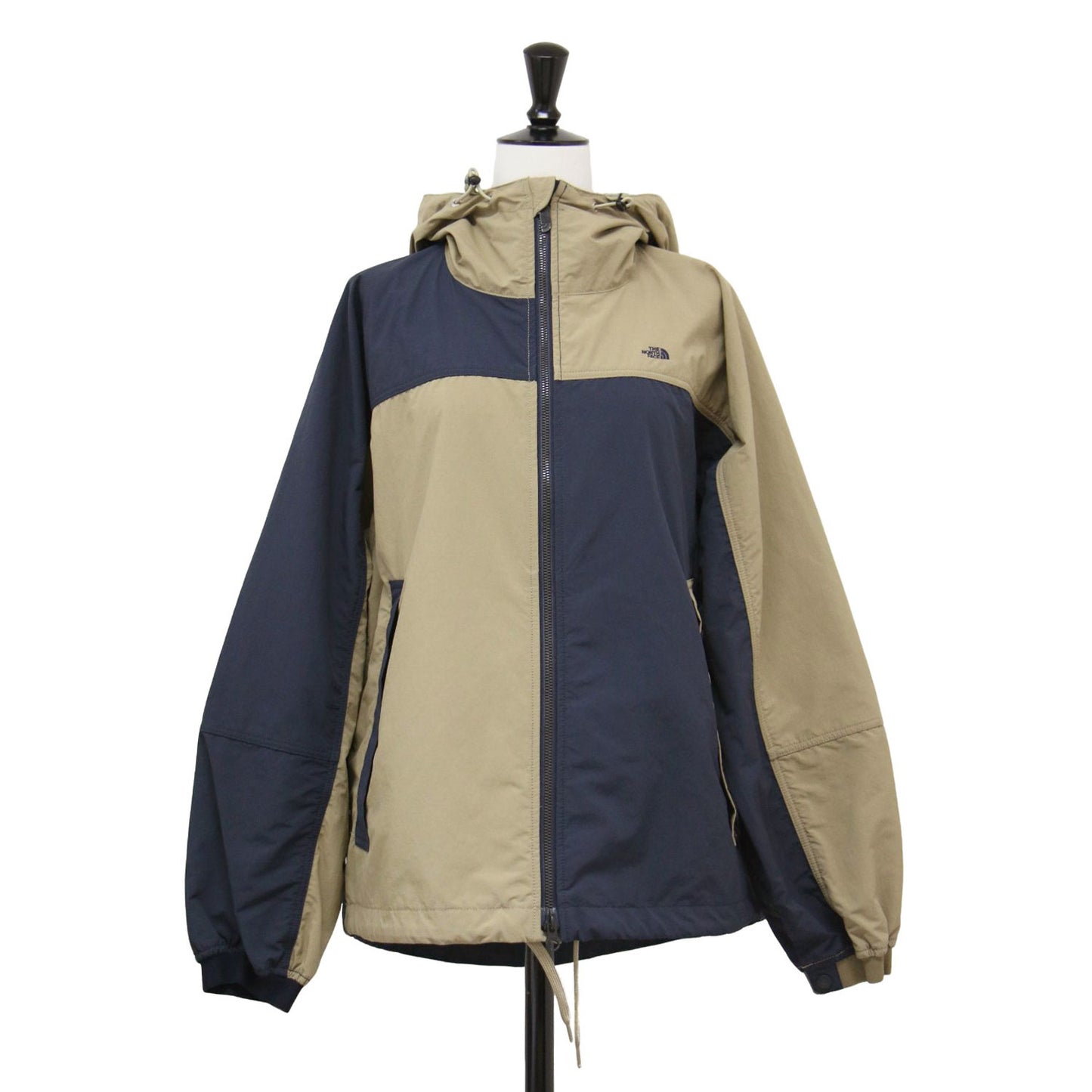 バイカラー フード付き マウンテンパーカー / ナイロンジャケット 長袖 ラグラン ドローコード ロゴ 刺繍