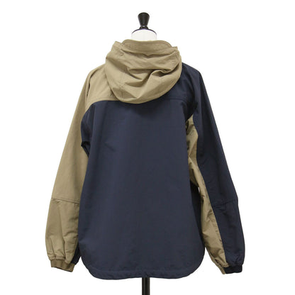 バイカラー フード付き マウンテンパーカー / ナイロンジャケット 長袖 ラグラン ドローコード ロゴ 刺繍