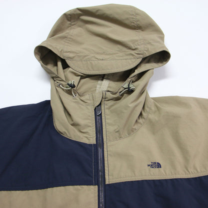 バイカラー フード付き マウンテンパーカー / ナイロンジャケット 長袖 ラグラン ドローコード ロゴ 刺繍