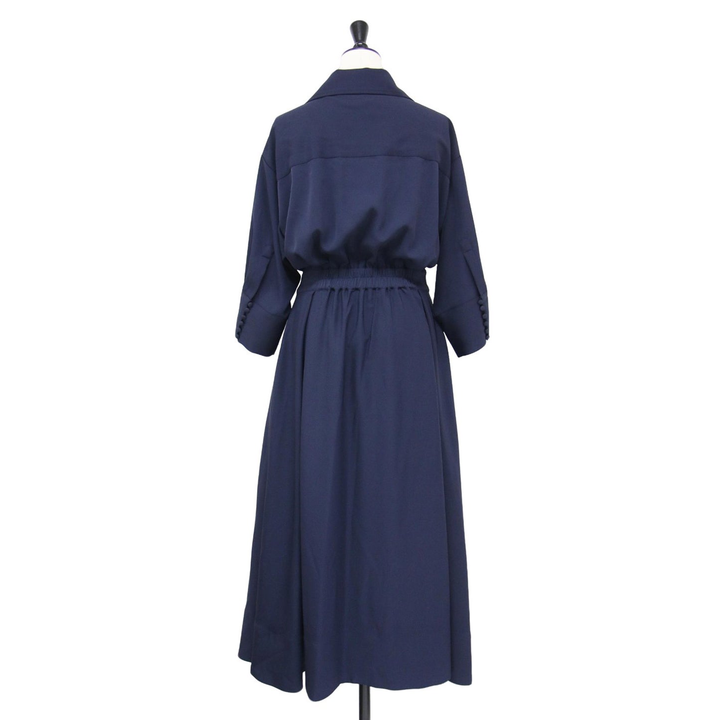 22春夏 カシュクール フレアワンピース / ドレス ロング丈 長袖 開襟 ウエストゴム ギャザー Aライン