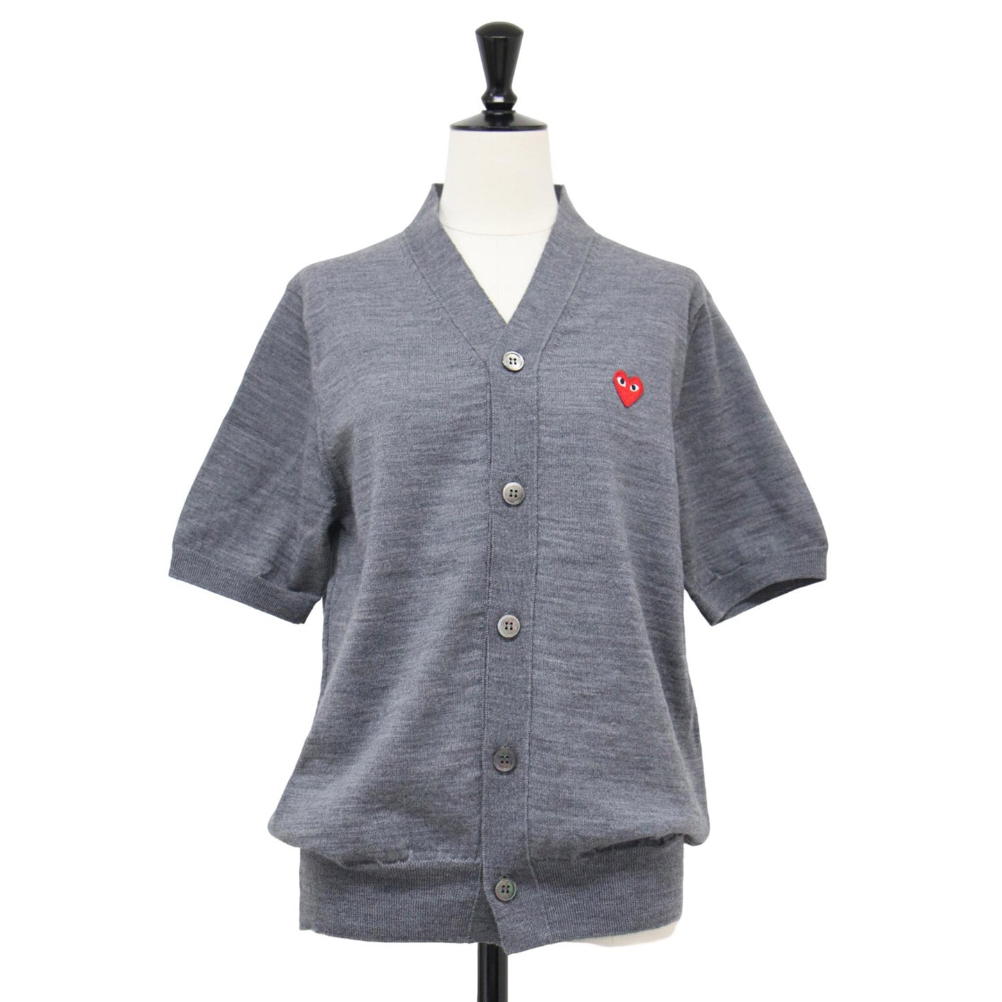 23秋冬 Vネック ショートスリーブ カーディガン / V-Neck Short Sleeve Cardigan ニット ハート ロゴ ハイゲージ ウール