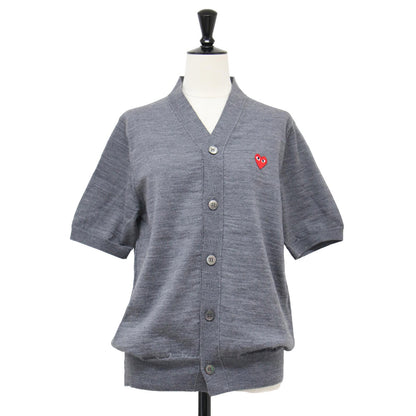 23秋冬 Vネック ショートスリーブ カーディガン / V-Neck Short Sleeve Cardigan ニット ハート ロゴ ハイゲージ ウール