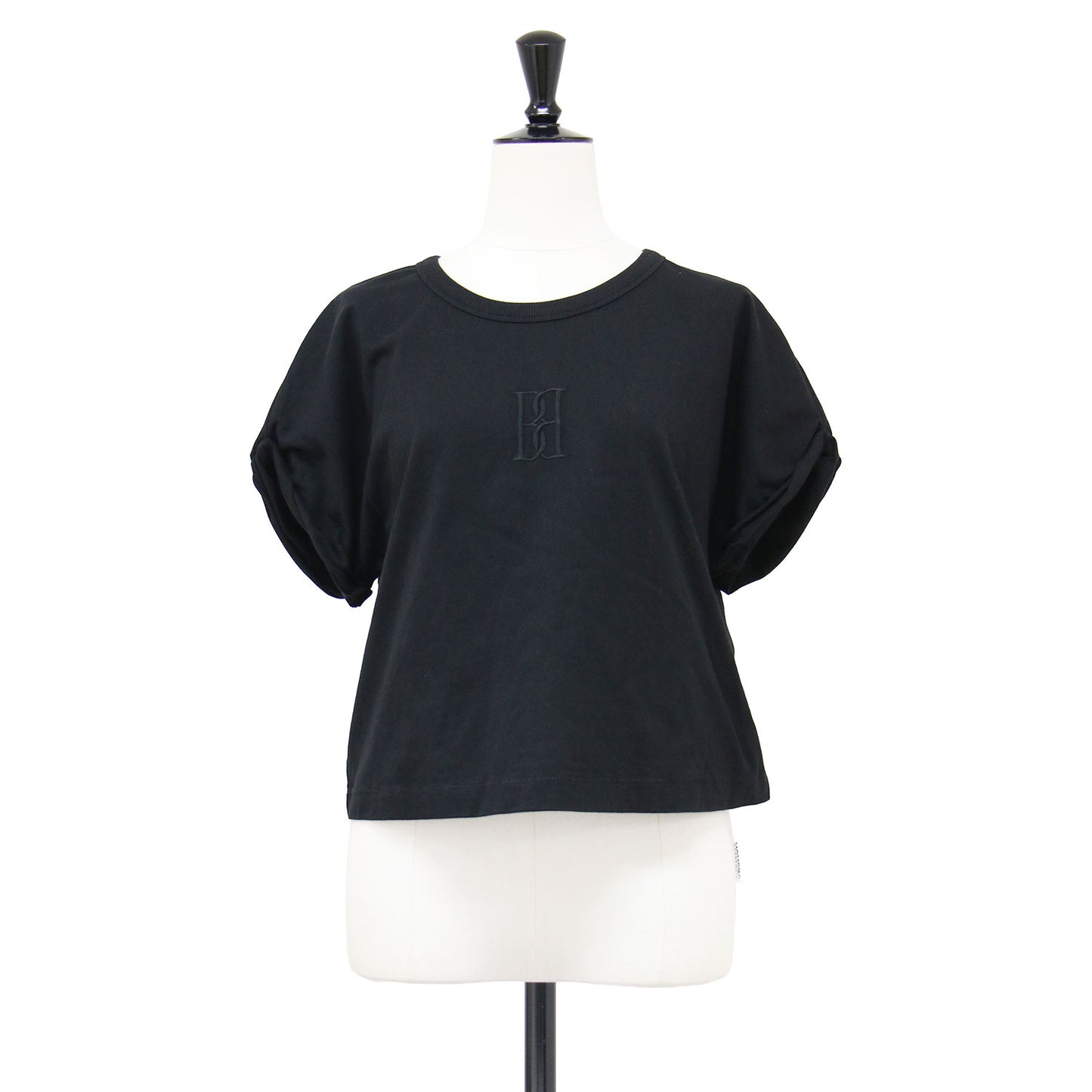 25秋冬 クロップド丈 ロゴ Tシャツ / カットソー 半袖 クルーネック ドロップショルダー コットン