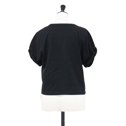 25秋冬 クロップド丈 ロゴ Tシャツ / カットソー 半袖 クルーネック ドロップショルダー コットン