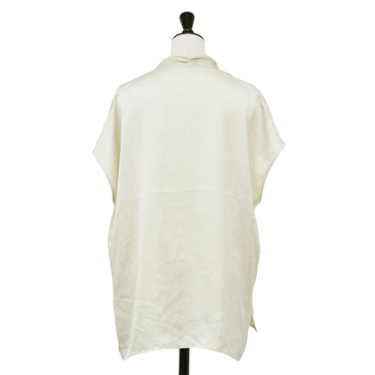 25春夏 ミューズサテン ボウタイ ブラウス / シャツ Vネック フレンチスリーブ スリット サテン