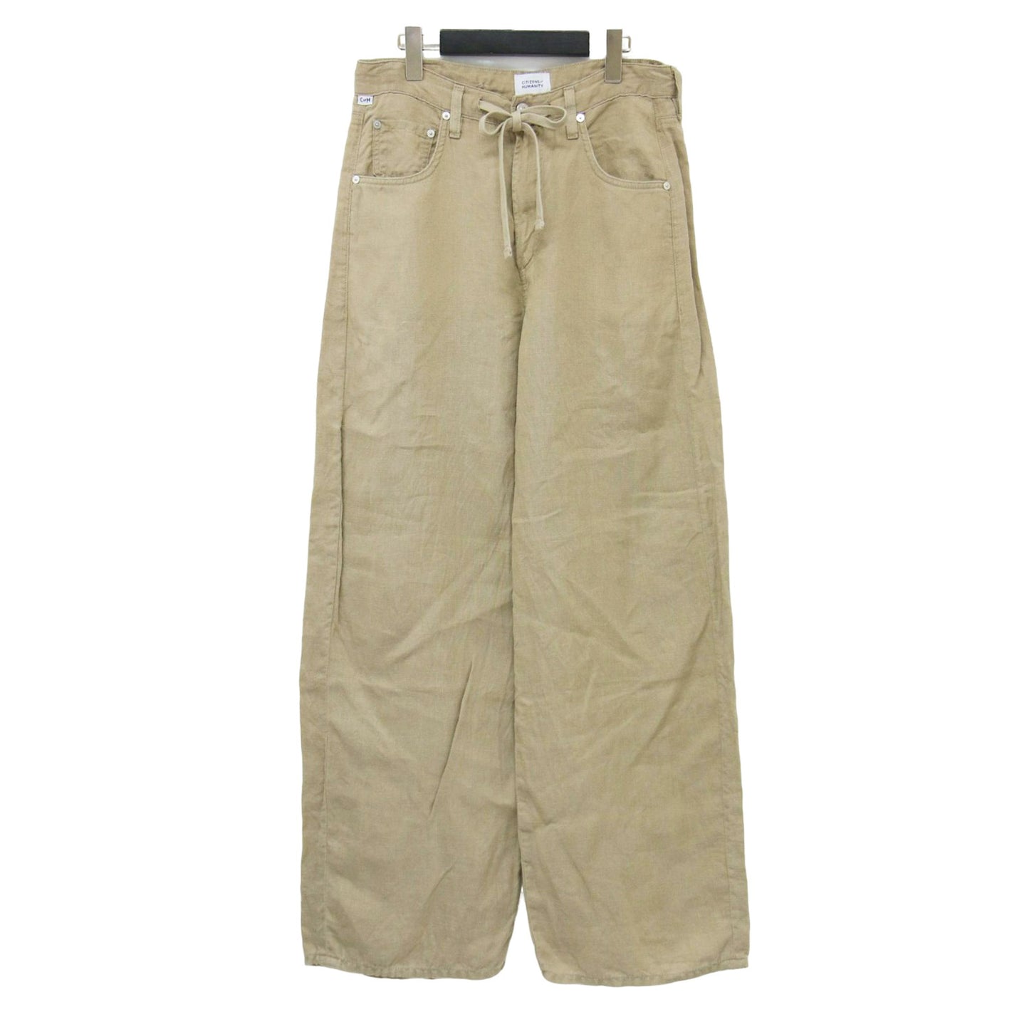 25春夏 リネン ワイドパンツ / BRYNN DRAWSTRING TROUSER ストレート レザーパッチ 5ポケット