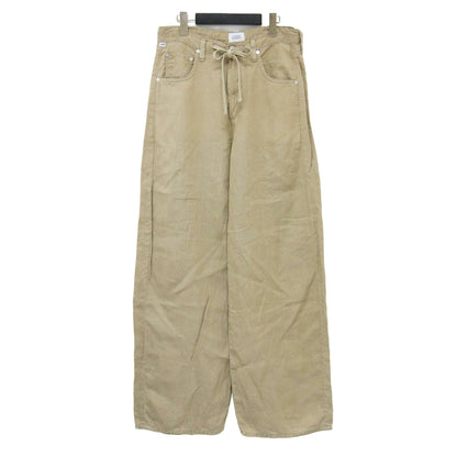 25春夏 リネン ワイドパンツ / BRYNN DRAWSTRING TROUSER ストレート レザーパッチ 5ポケット