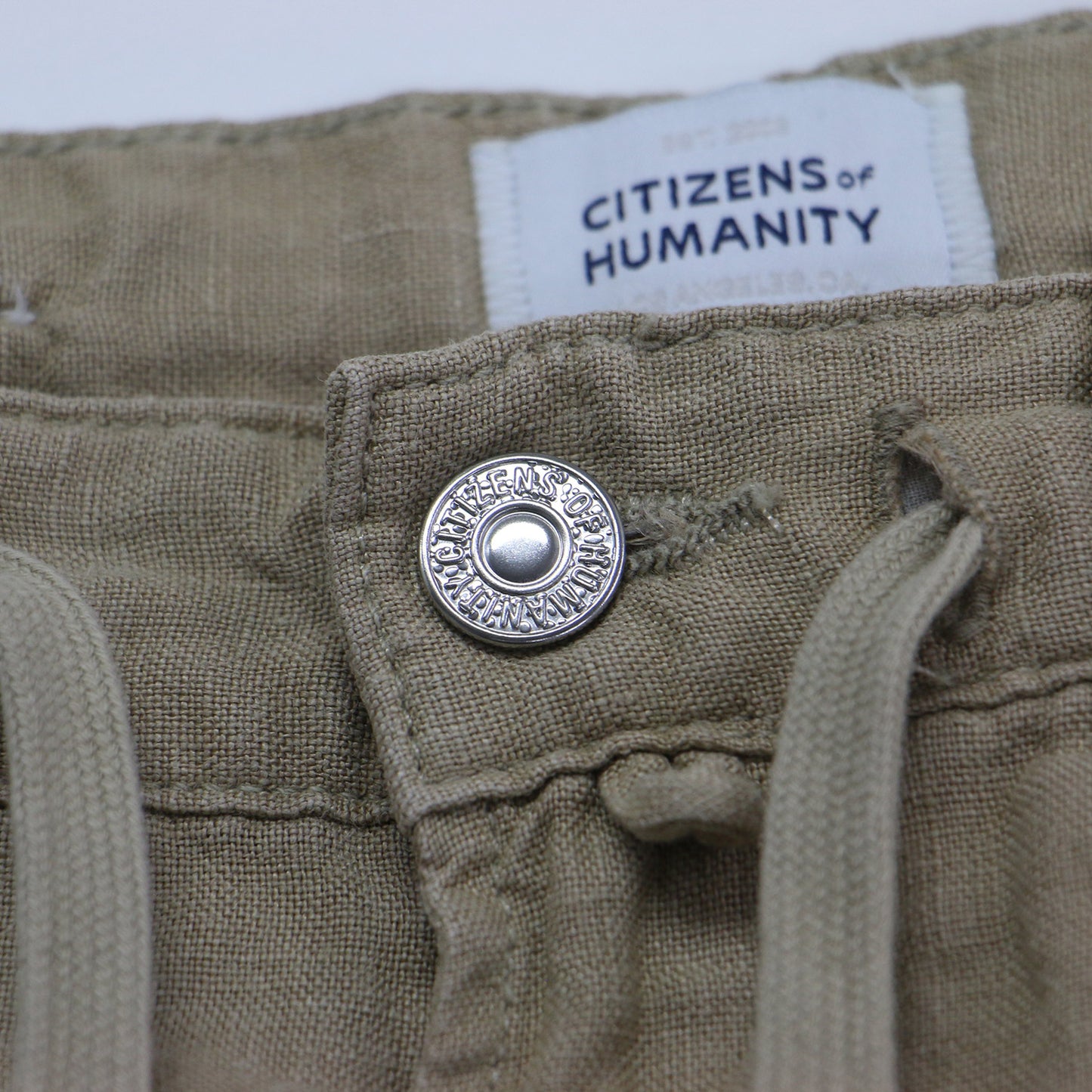 25春夏 リネン ワイドパンツ / BRYNN DRAWSTRING TROUSER ストレート レザーパッチ 5ポケット