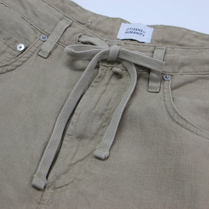 25春夏 リネン ワイドパンツ / BRYNN DRAWSTRING TROUSER ストレート レザーパッチ 5ポケット