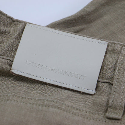 25春夏 リネン ワイドパンツ / BRYNN DRAWSTRING TROUSER ストレート レザーパッチ 5ポケット