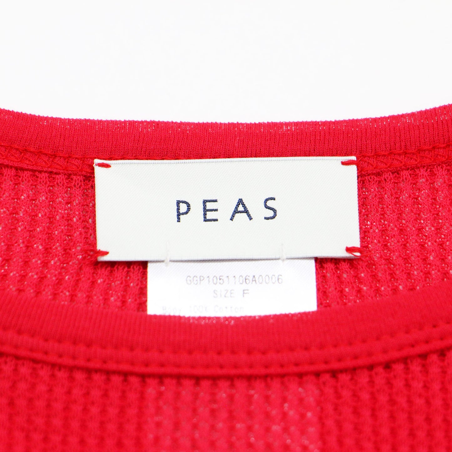 25春夏 PEAS ワッフル ミニ カットソー / Tシャツ 半袖 クルーネック クロップド丈 ロゴ 刺繍 コットン
