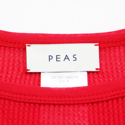 25春夏 PEAS ワッフル ミニ カットソー / Tシャツ 半袖 クルーネック クロップド丈 ロゴ 刺繍 コットン