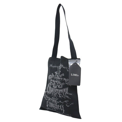 25春夏 ロゴ コラージュ ニットバッグ / LOGO COLLAGE FOLDABLE KNIT BAG ショルダーバッグ ワンハンドル 折り畳み ハイゲージ カレッジ デスメタルバンド