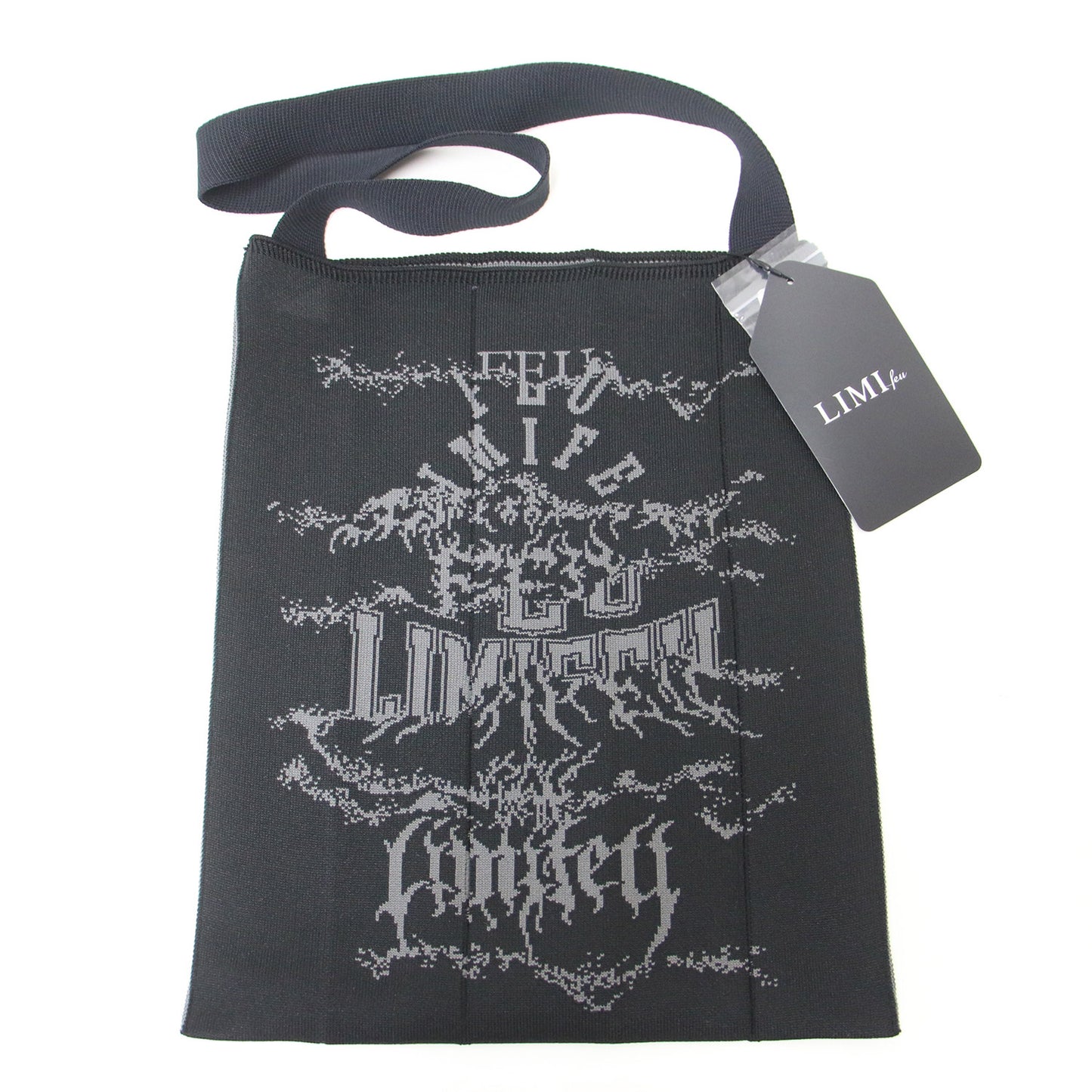 25春夏 ロゴ コラージュ ニットバッグ / LOGO COLLAGE FOLDABLE KNIT BAG ショルダーバッグ ワンハンドル 折り畳み ハイゲージ カレッジ デスメタルバンド