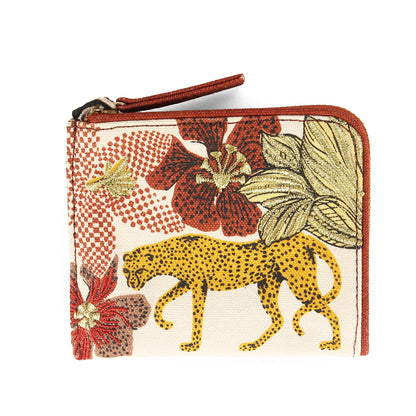 × ear PAPILLONNER 21秋冬 アニマル プリント ミニ 財布 / ウォレット L字ファスナー 刺繍 コットン