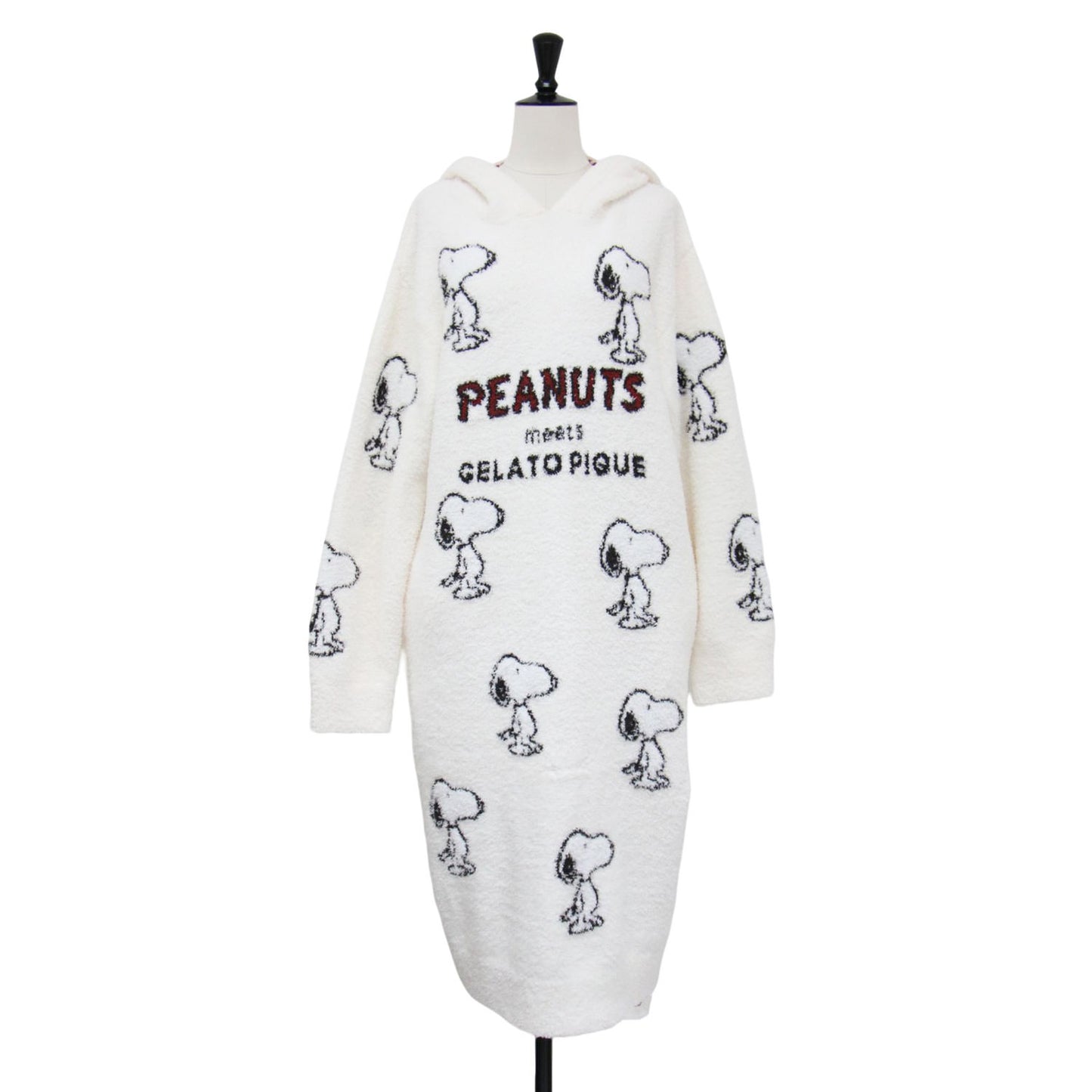 × PEANUTS 23春夏 総柄 ジャガード ワンピース / ルームウェア ロング 長袖 フード付き スヌーピー ロゴ