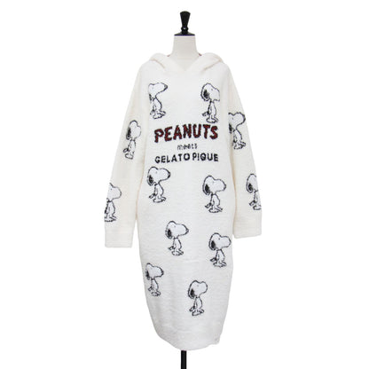 × PEANUTS 23春夏 総柄 ジャガード ワンピース / ルームウェア ロング 長袖 フード付き スヌーピー ロゴ