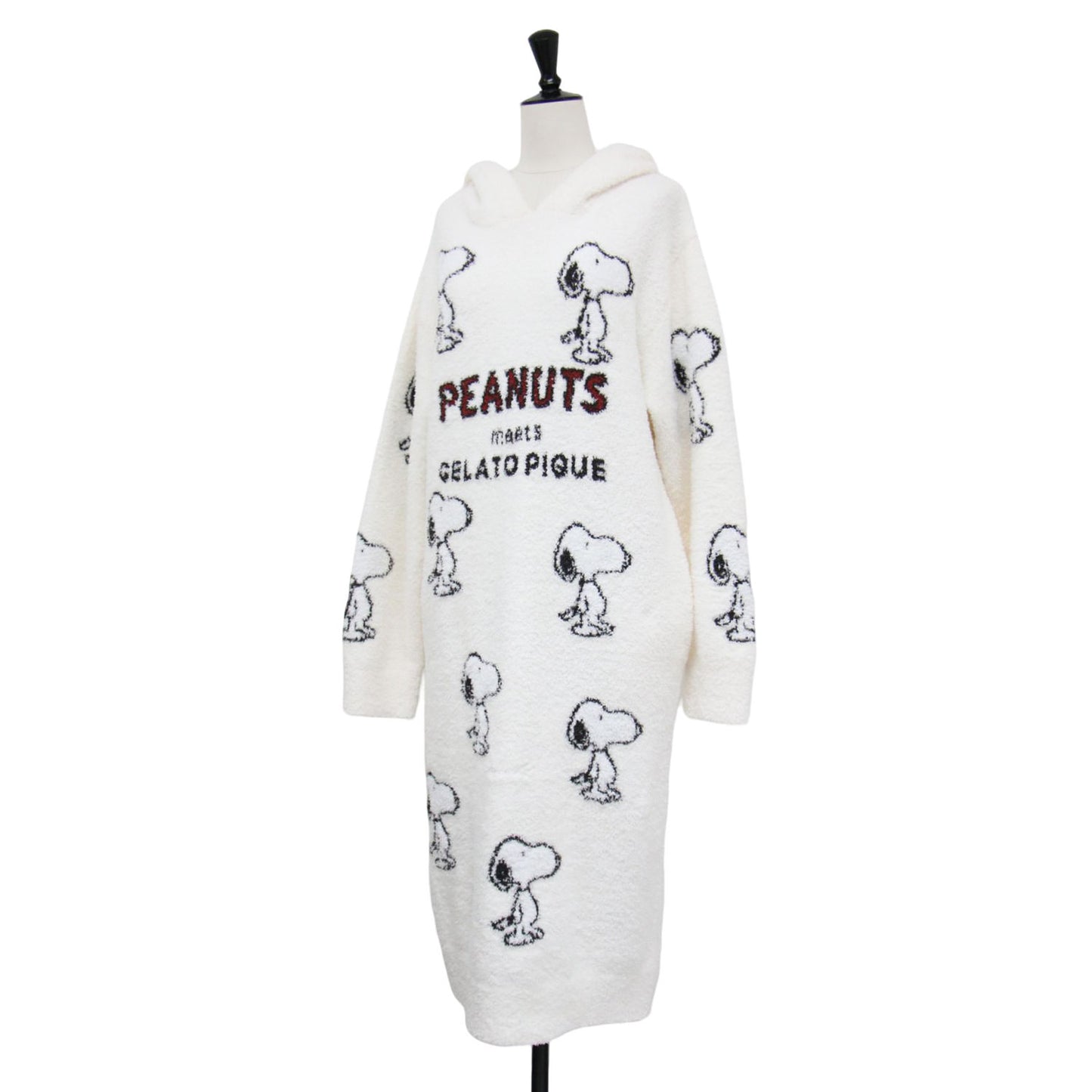 × PEANUTS 23春夏 総柄 ジャガード ワンピース / ルームウェア ロング 長袖 フード付き スヌーピー ロゴ