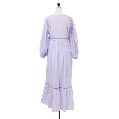 25春夏 コットンボイル ギャザー ドレス / Cotton Voile Gather Dress ワンピース ロング Vネック 七分袖 ボリュームスリーブ