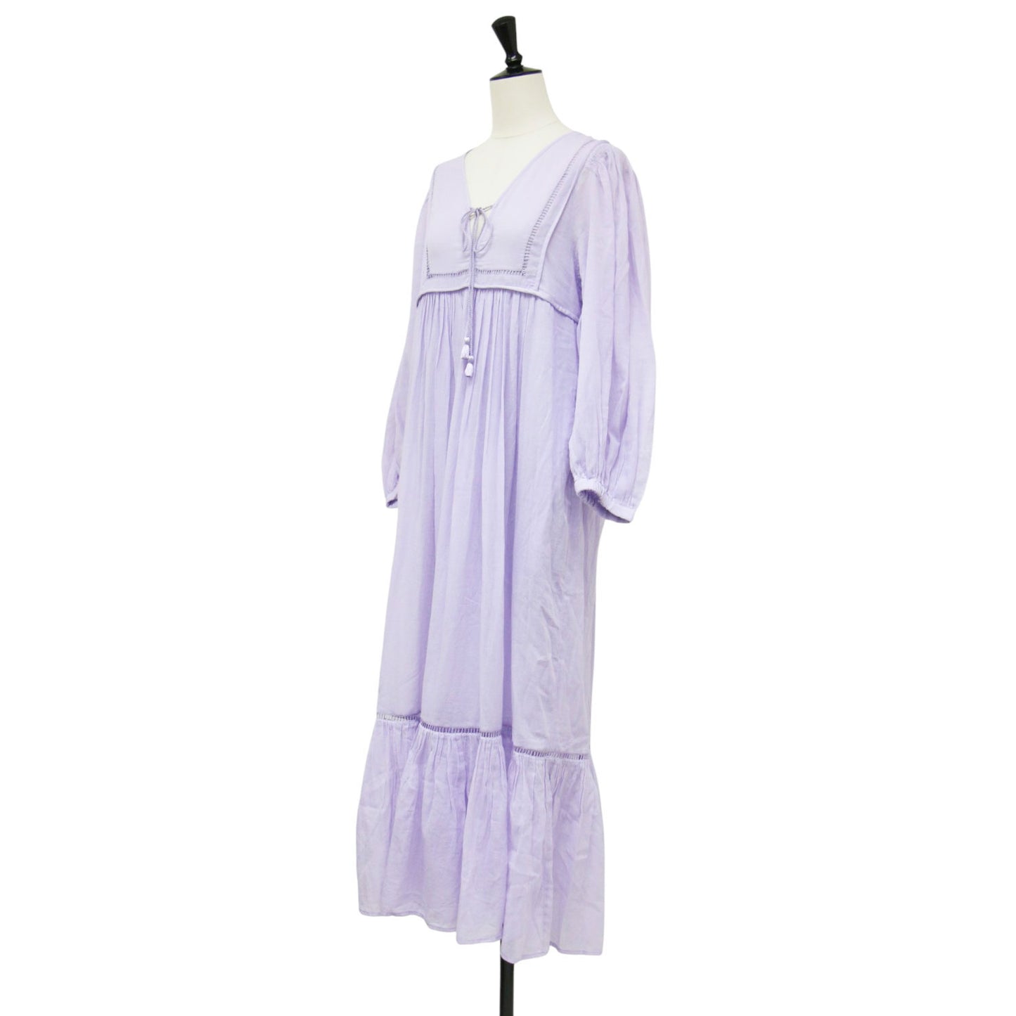 25春夏 コットンボイル ギャザー ドレス / Cotton Voile Gather Dress ワンピース ロング Vネック 七分袖 ボリュームスリーブ