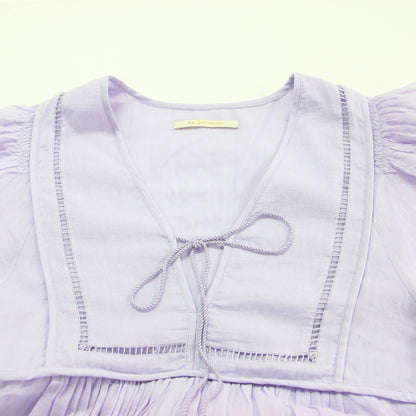25春夏 コットンボイル ギャザー ドレス / Cotton Voile Gather Dress ワンピース ロング Vネック 七分袖 ボリュームスリーブ