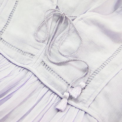 25春夏 コットンボイル ギャザー ドレス / Cotton Voile Gather Dress ワンピース ロング Vネック 七分袖 ボリュームスリーブ